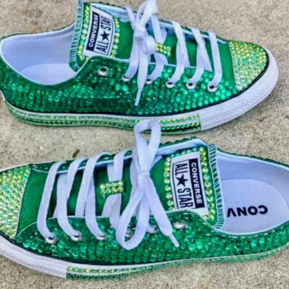 NEW Custom 'Green with Envy' Hand Embellished CONVERSE